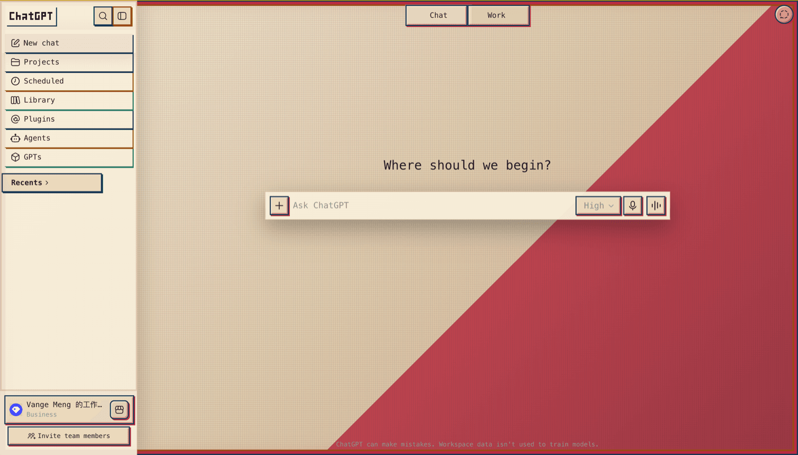 AI Chat Skin Pixel Red Console theme applied to ChatGPT